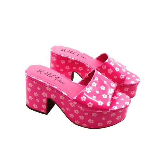 Wild Pair Womens Pink Round Toe Block Heel Slip on Heeled Sandals - Picture 3 of 7